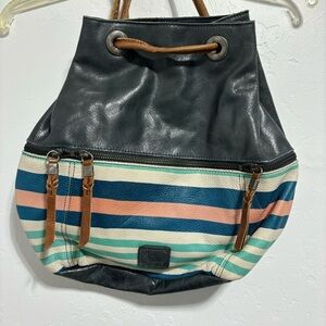 The Sak Backpack Drawstring Striped Leather Purse Bag Women's